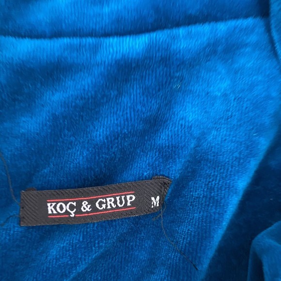 Koc & Grup womens Track Jacket Medium Velour Turquoise Blue Zip Up Mock Neck - Picture 11 of 12